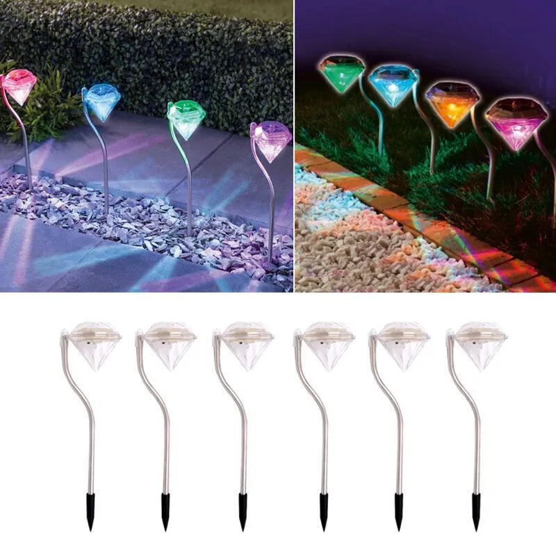 Solar powered diamond garden light with adjustable angle for outdoor illumination