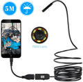 OWSOO USB endoscope camera with flexible cable, magnet, hook, and side mirror next to a smartphone.
