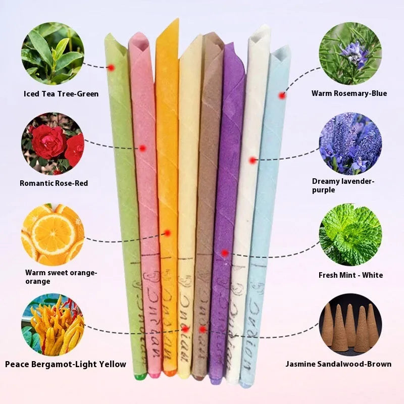 Ear candle therapy set showing cotton cloth candles, protection boards and cotton swabs in multiple colours