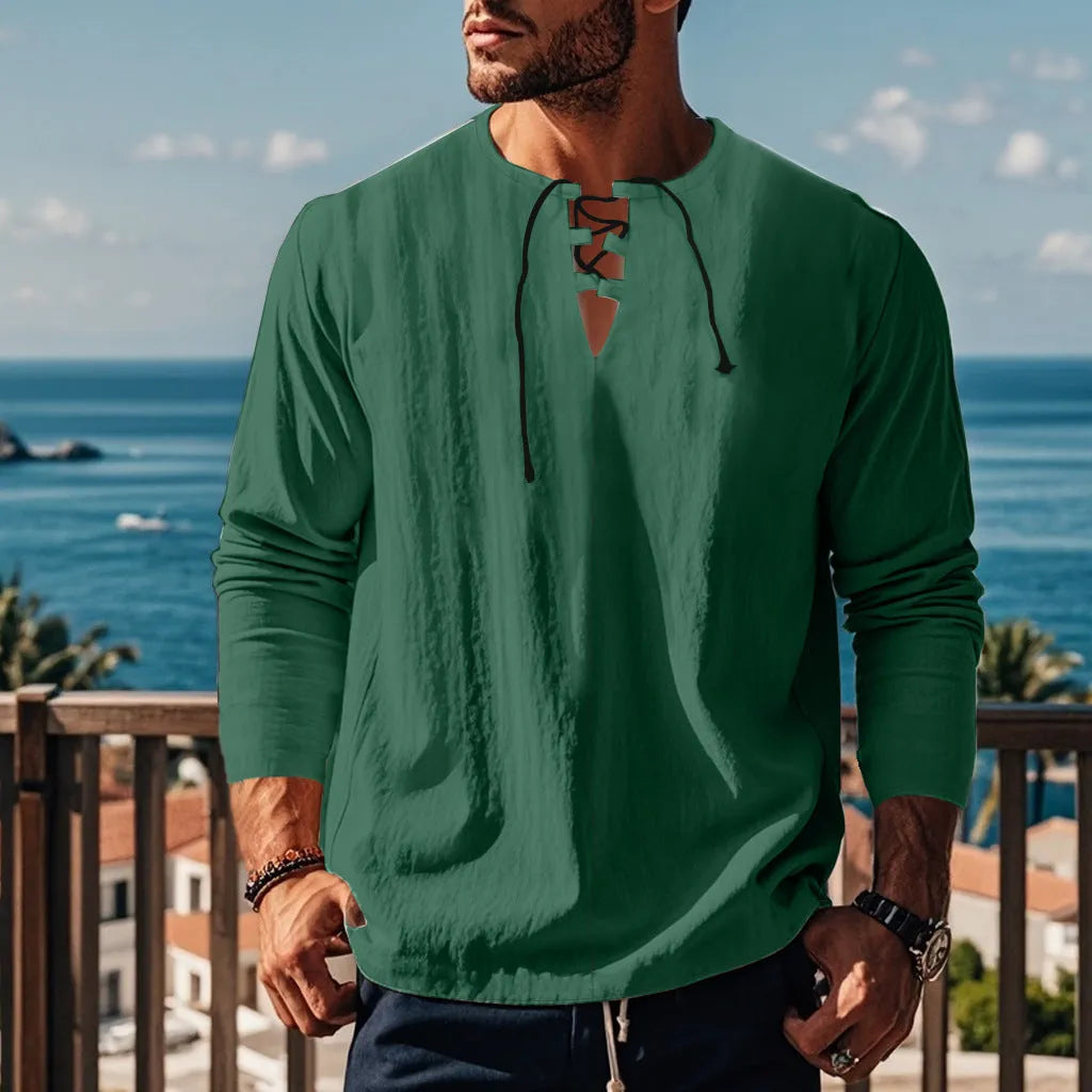 Cotton blend casual pullover shirt in solid colour with loose fit for leisure wear