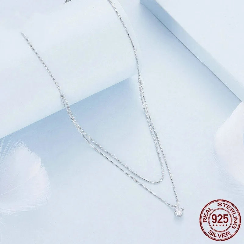 Silver double-layer necklace with S925 sterling silver pendant and pearl chain style