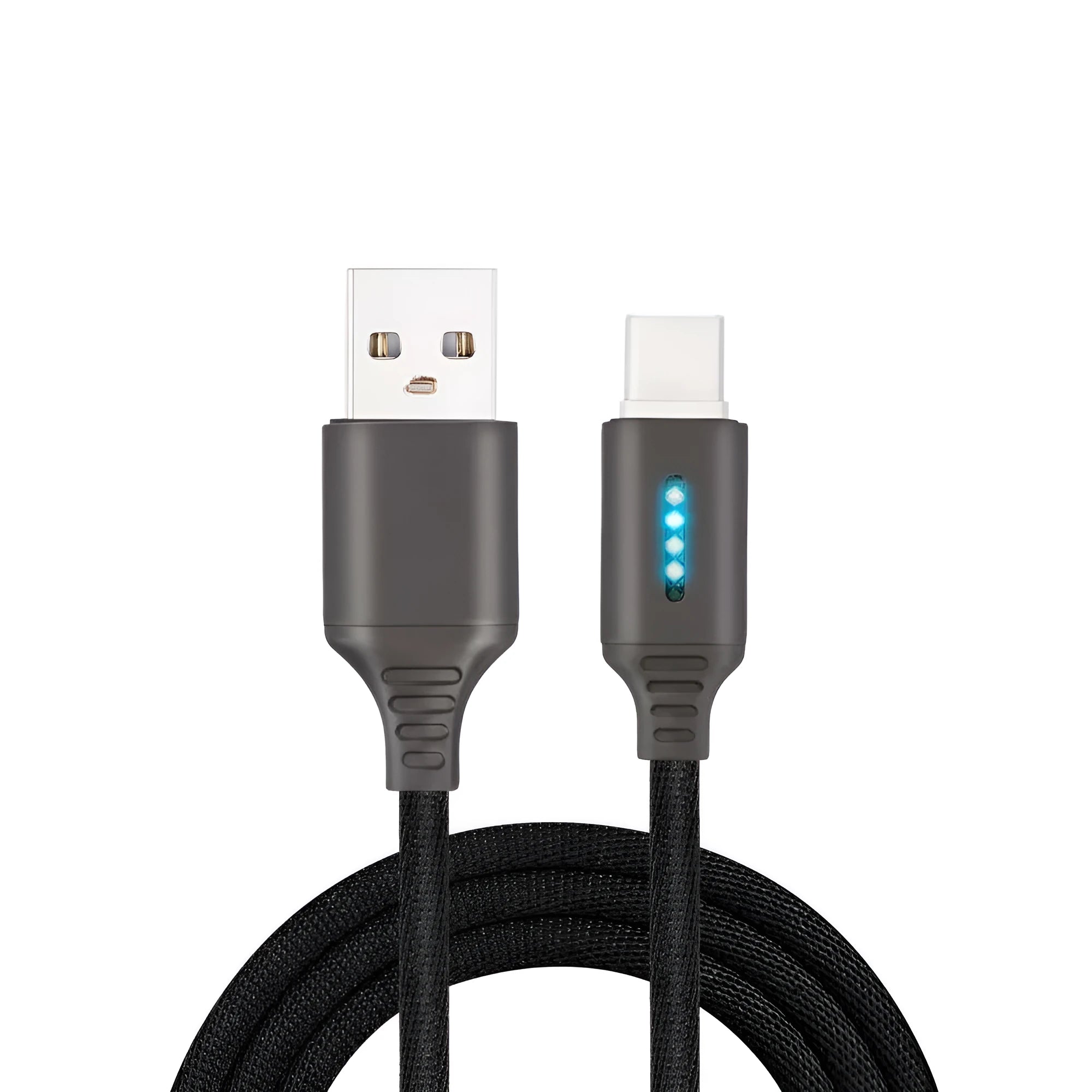 Fabric weave USB fast charging cable in black, 1 metre length for Android iPhone Type-C devices