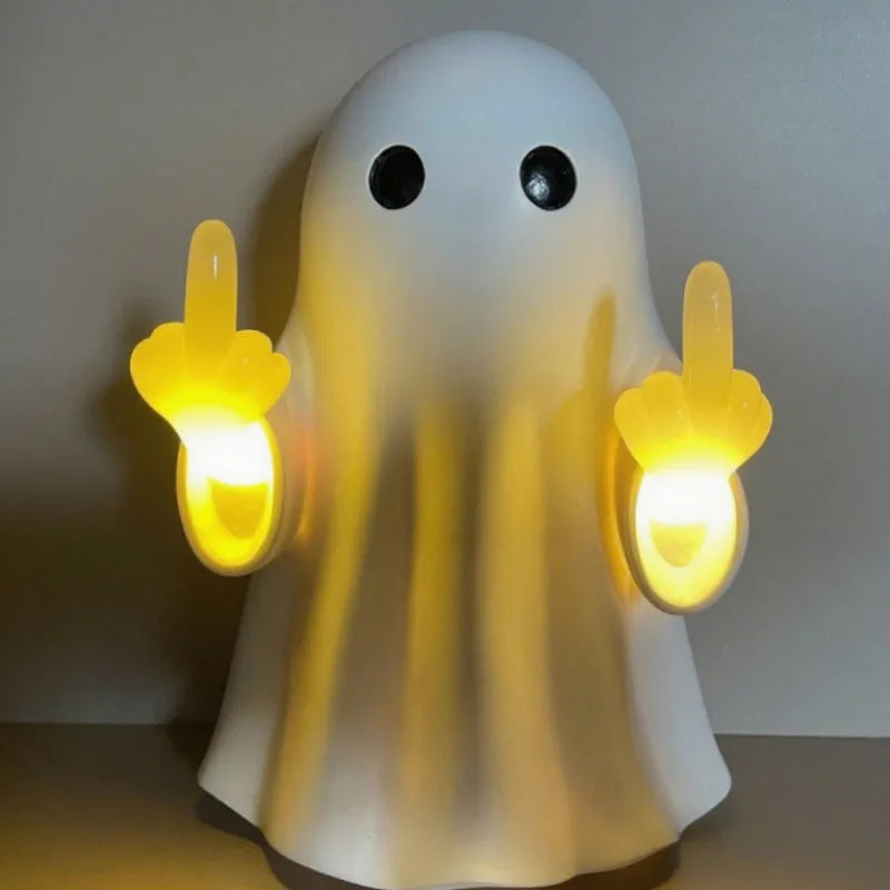 White cute ghost statue night lamp with modern design for Halloween decoration.