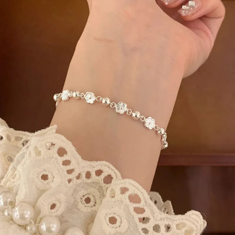 Peach blossom butterfly alloy bracelet with peach heart chain and geometric rose design