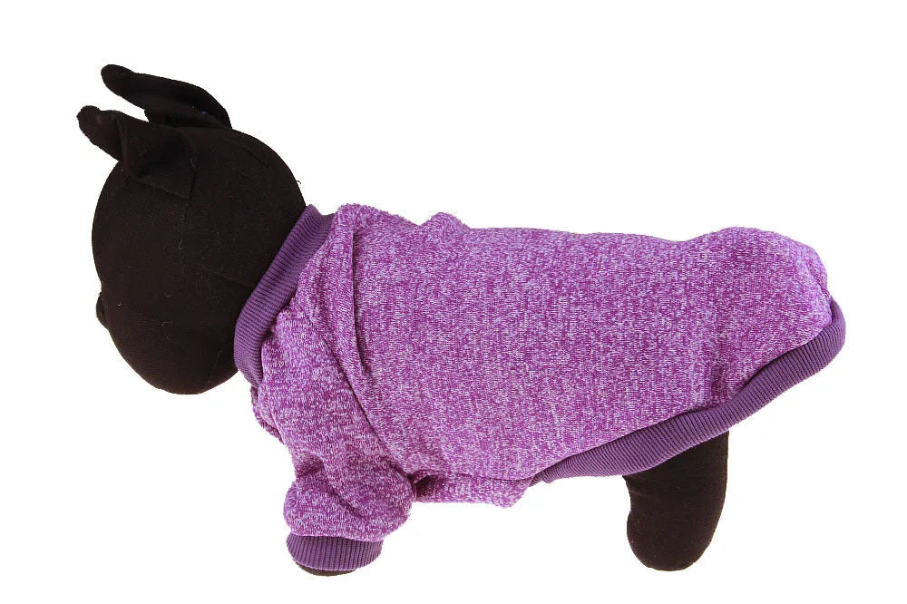 Colorful cotton two-legged pet sweater for small dogs, with neck and chest measurements, available in multiple sizes