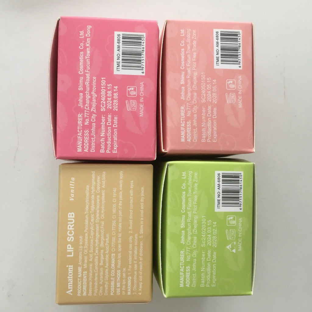 Amatoni lip scrub cream pot in coconut, raspberry, vanilla, or watermelon flavour, 30g.