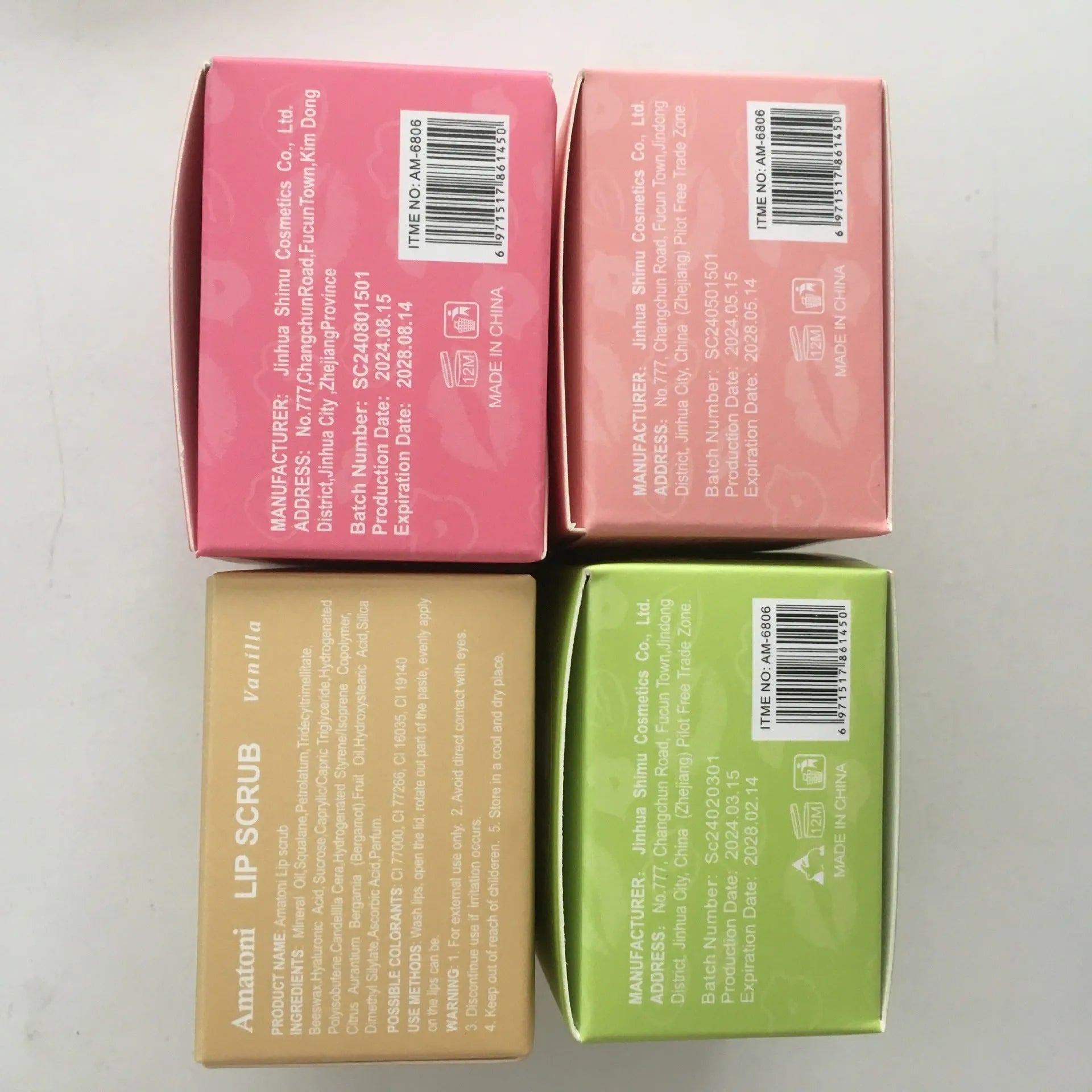 Amatoni lip scrub cream pot in coconut, raspberry, vanilla, or watermelon flavour, 30g.