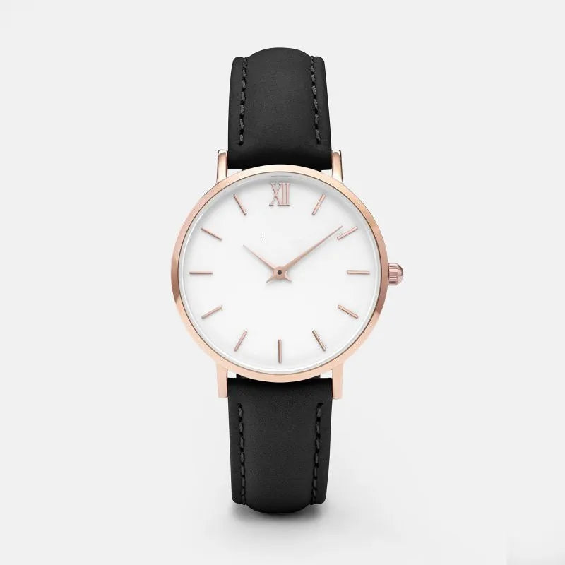 Quartz watch with 35.5mm square alloy case and PU leather strap in various colour options