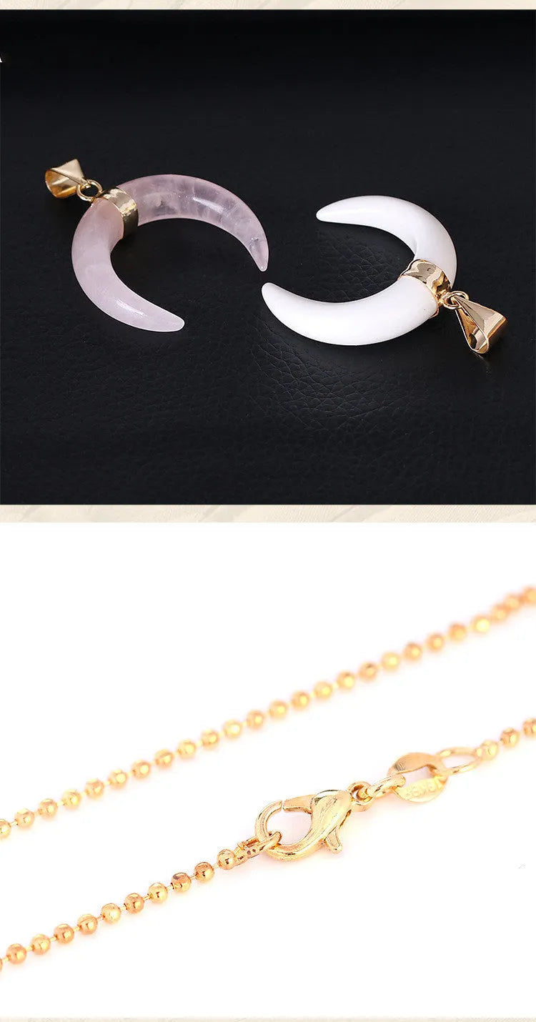 Natural stone moon pendant necklace on a copper chain, adjustable from 21cm to 50cm length.