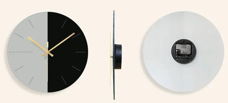 Minimalist transparent tempered glass wall clock with large 29.5cm diameter face on a white wall.