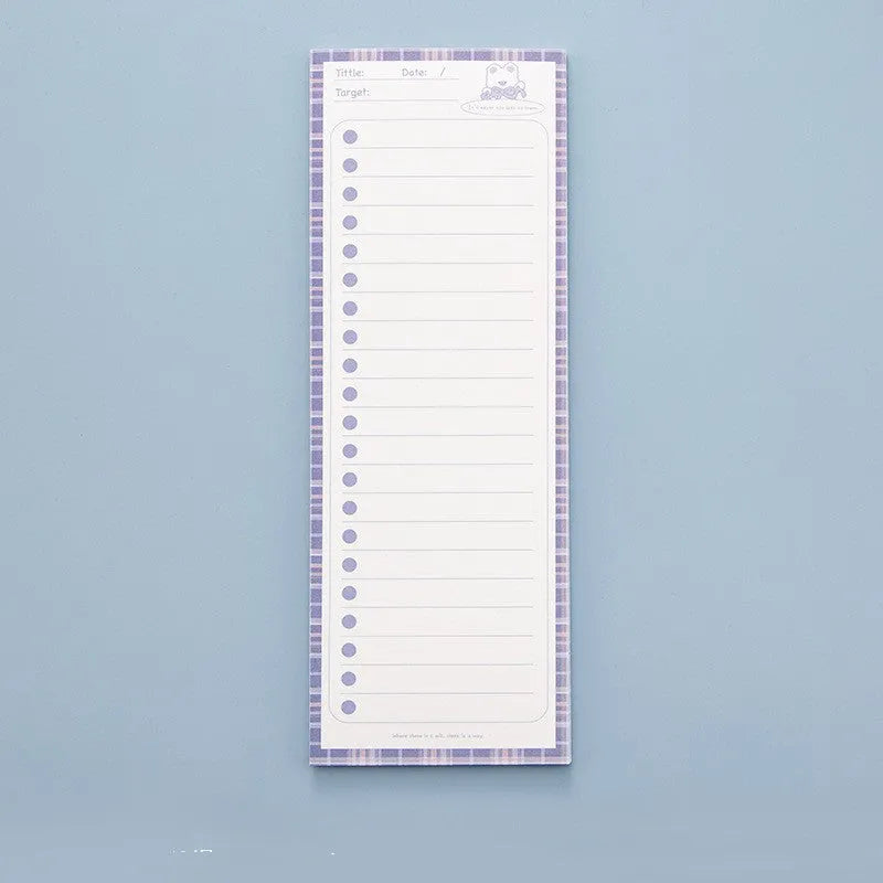 Ins wind notebook open showing 80G lined paper, with purple bear illustrated cover, dimensions 91mm by 256mm.
