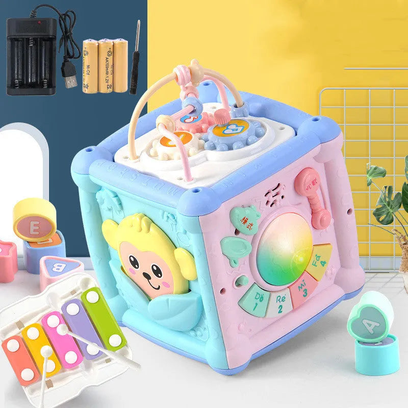 Drum baby early education toys building blocks cube plastic musical sound toy 15.5x15.5x20cm
