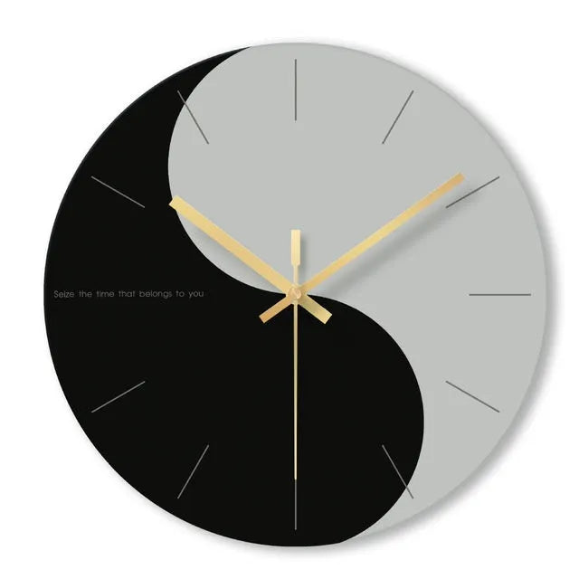 Minimalist transparent tempered glass wall clock with large 29.5cm diameter face on a white wall.