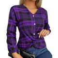 Women's plaid casual loose shirt in purple, gray, and red colours with regular sleeves