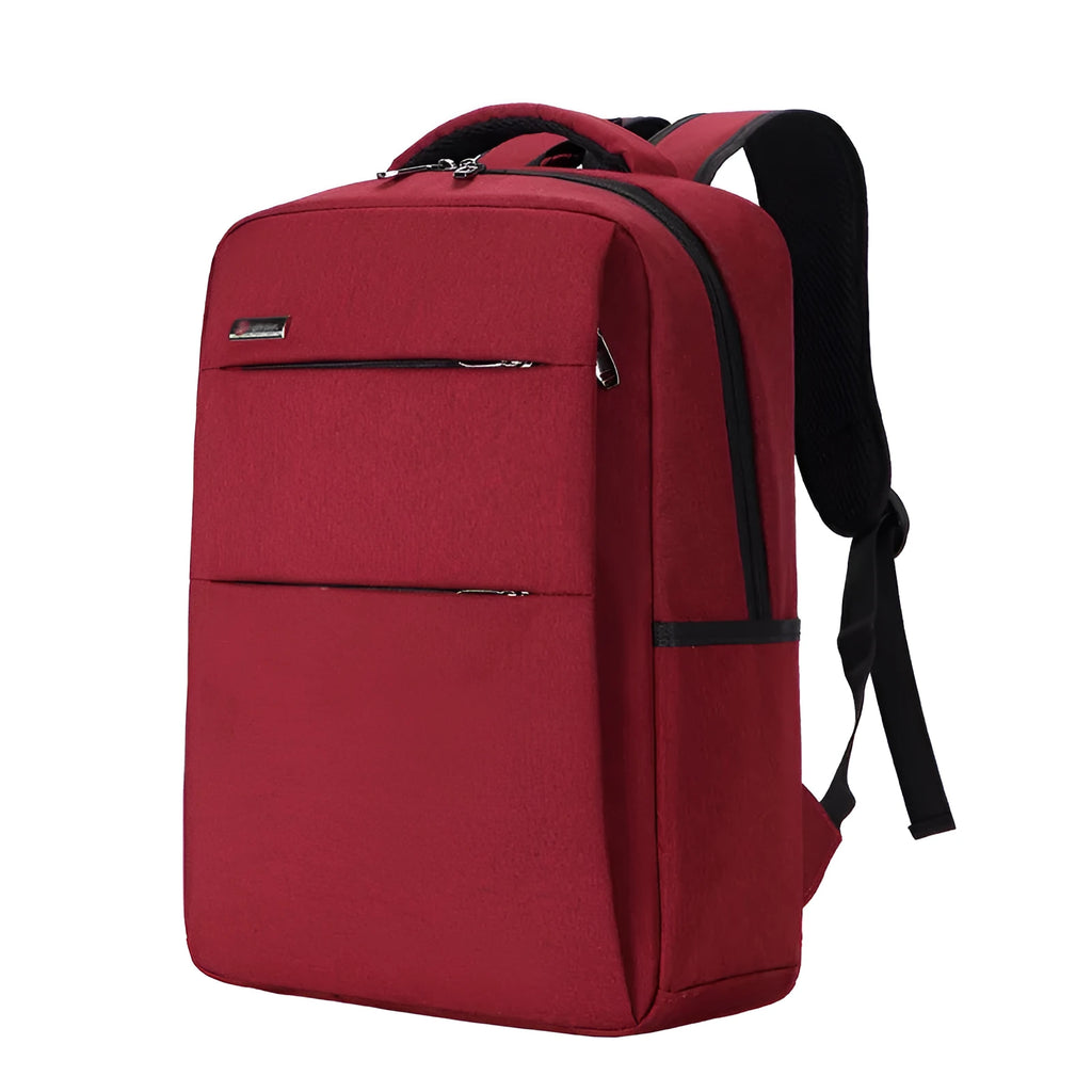 Waterproof rechargeable backpack laptop bag in black for a 15.6-inch computer.