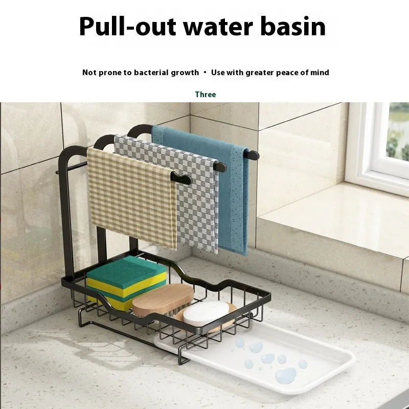 Folding plastic kitchen storage rack for rag draining with wall mount and table top options