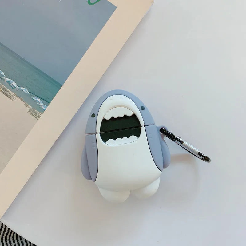 Silicone shark design cover for AirPods 1 and 2 charging case in vibrant colours