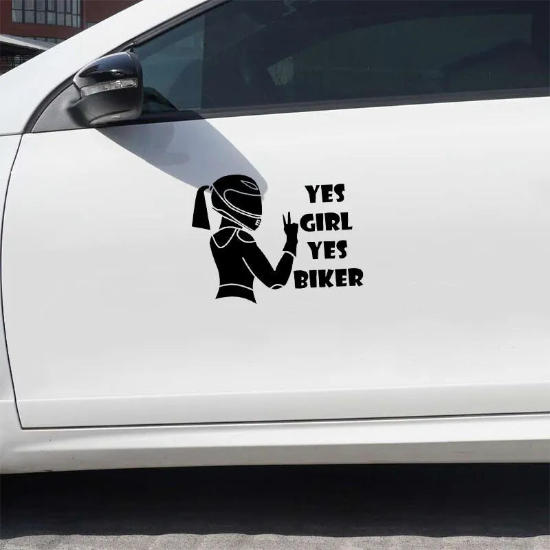 Cool Girl Rider black character vinyl car sticker measuring 16cm by 15cm.