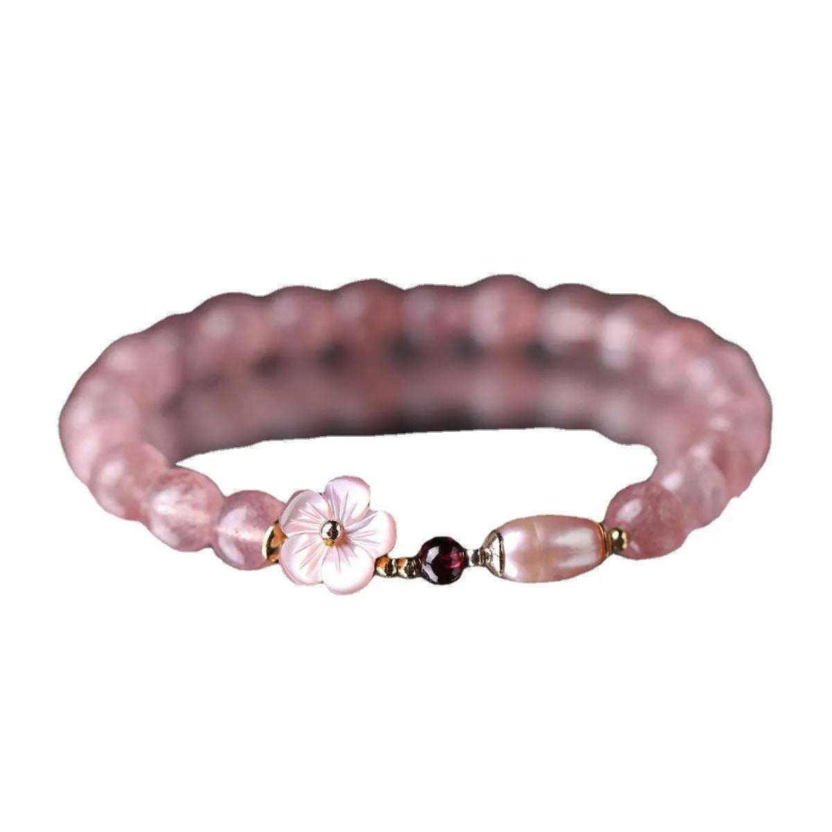 Strawberry quartz peach blossom crystal bracelet with floral pattern and flower-shaped beads