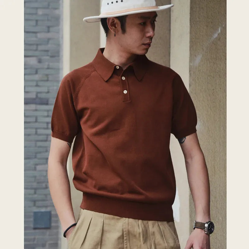 Retro slim fit short-sleeved cotton T-shirt shown in a solid colour on a model.