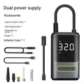 Handheld wireless digital tyre inflator with display screen, LED light, and air hose.