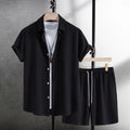 Men's beach shorts suit with matching short sleeve shirt and shorts in cotton blend fabric