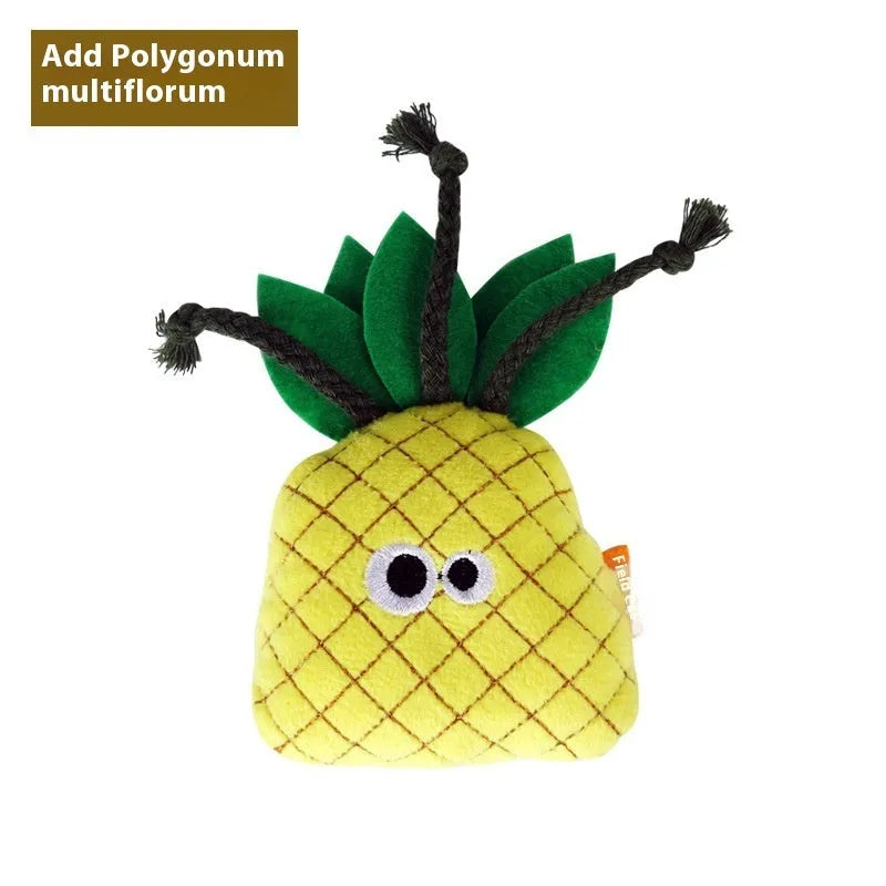 Set of six plush cat pillow toys shaped like a burrito, pineapple, pizza, cone, cucumber, and mushroom.