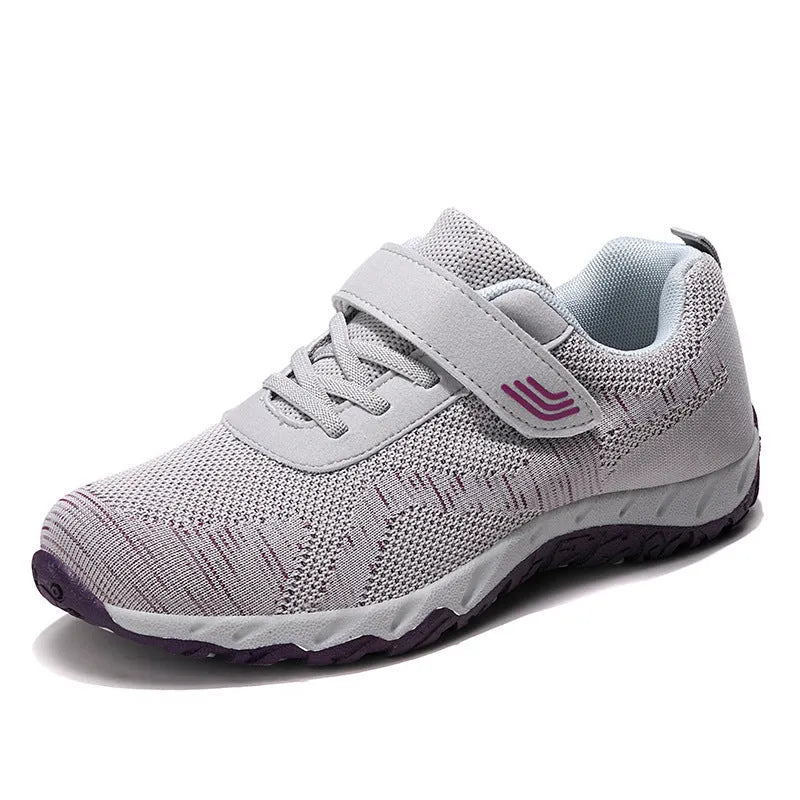 Women's mesh wedge heel shoes in solid color with Velcro strap and 3-5cm mid-heel