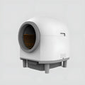 White automatic enclosed cat litter box with dimensions 55.6cm x 51.2cm x 59cm.