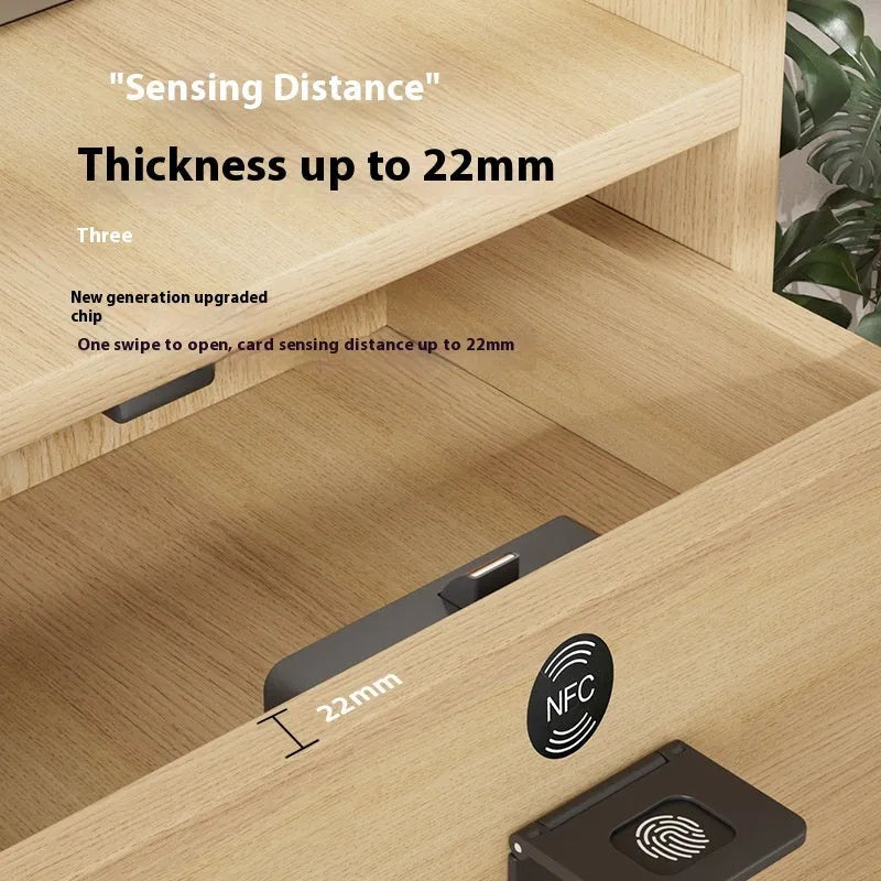 Electronic invisible drawer lock with key for punch-free installation on wardrobes and safes