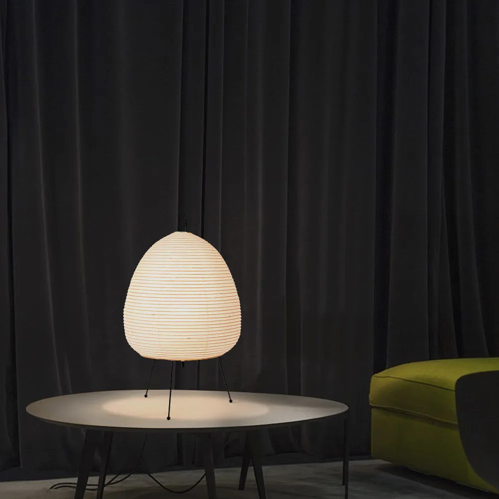 Japanese style rice paper table lamp with handmade shade and aluminium body
