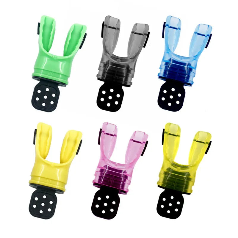 Edible silicone diving mouthpiece measuring 110mm in various solid and transparent colours.
