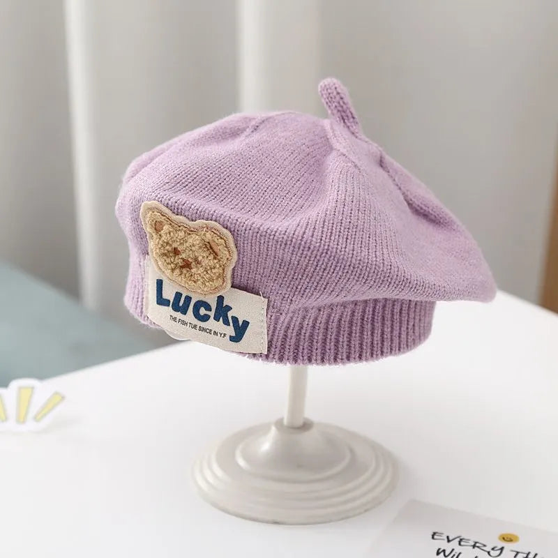 Children's thermal knitting acrylic beret in beige for ages 3 months to 4 years