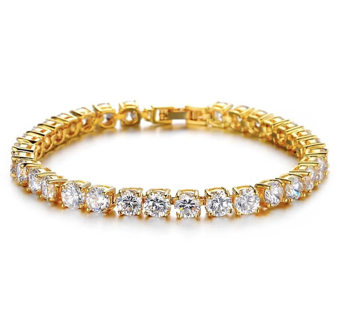 Men's geometric hip hop bracelet with iced out single row zirconia rhinestones on chain links