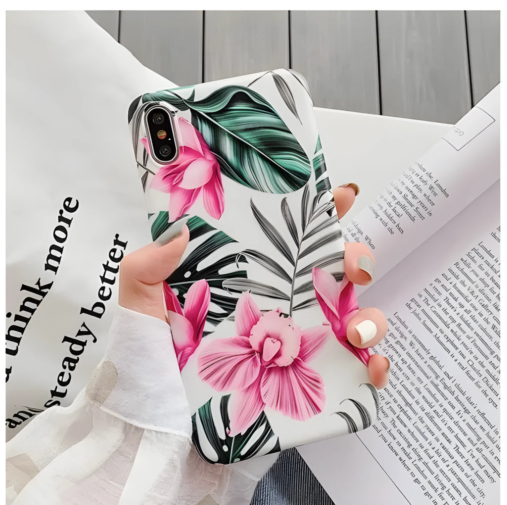 Pink floral print TPU phone case for iPhone showing back cover design