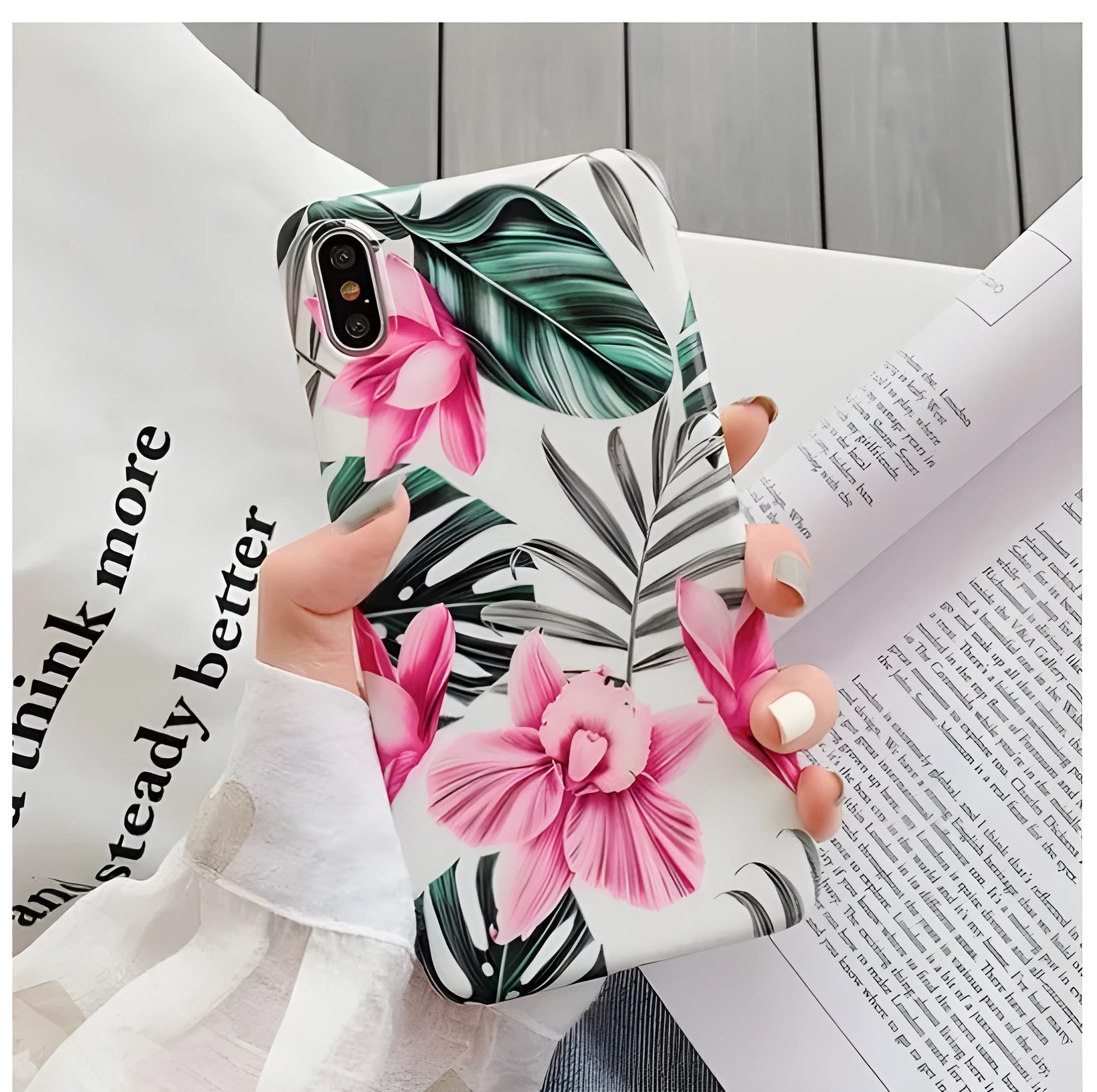 Pink floral print TPU phone case for iPhone showing back cover design