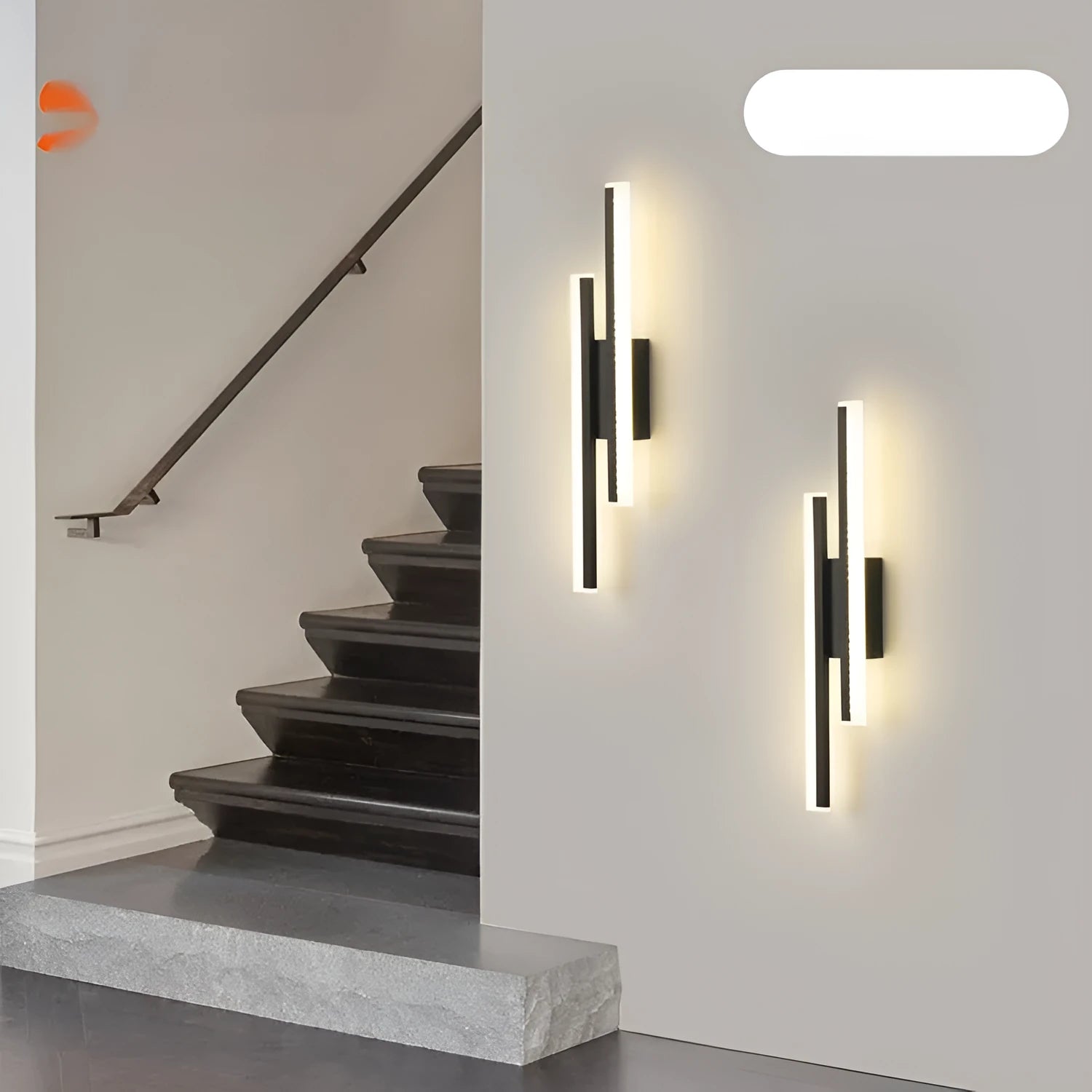 Modern gold double line wall lamp mounted on a wall, 500mm long with linear lighting.