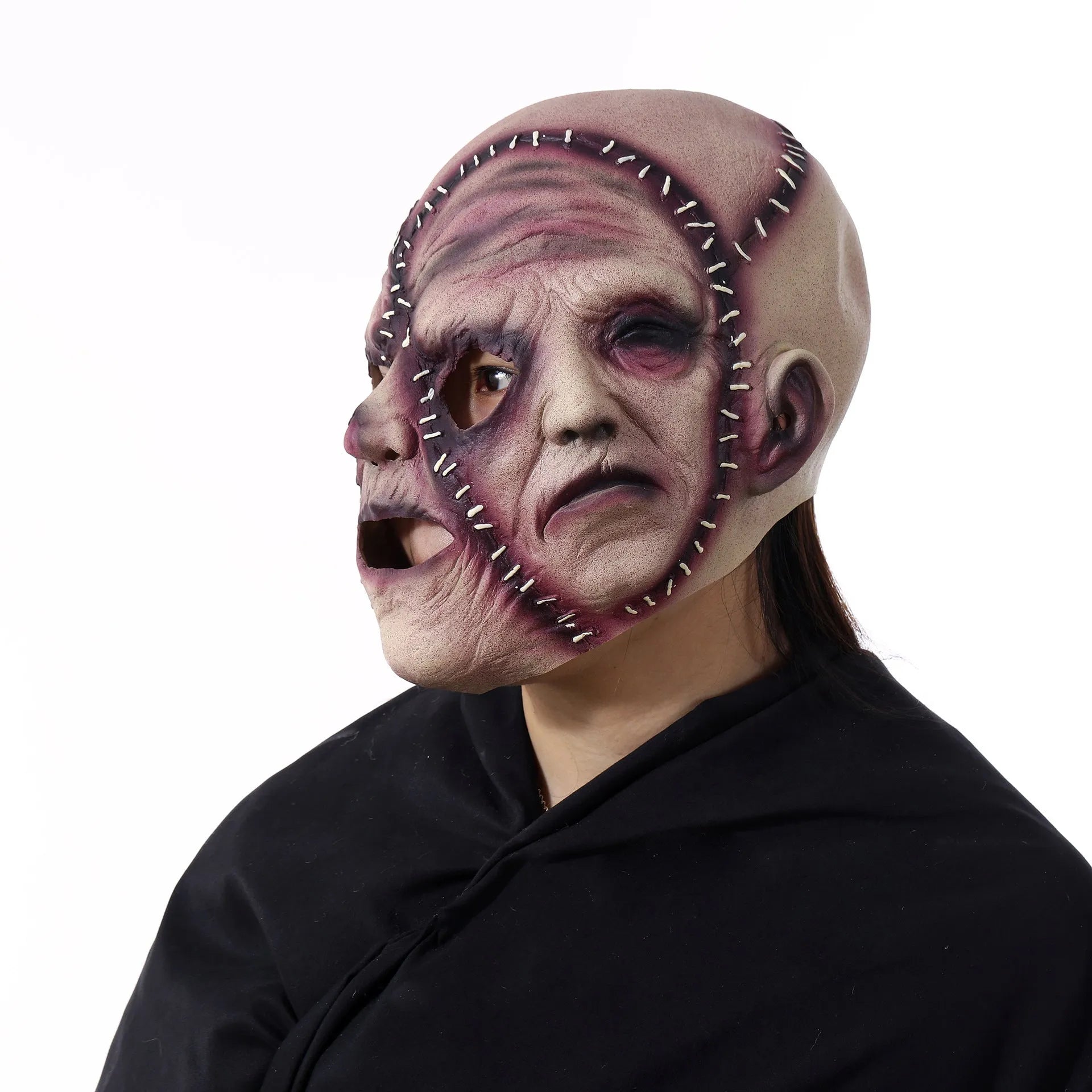 Halloween three-sided grimace horror mask made from plastic and latex