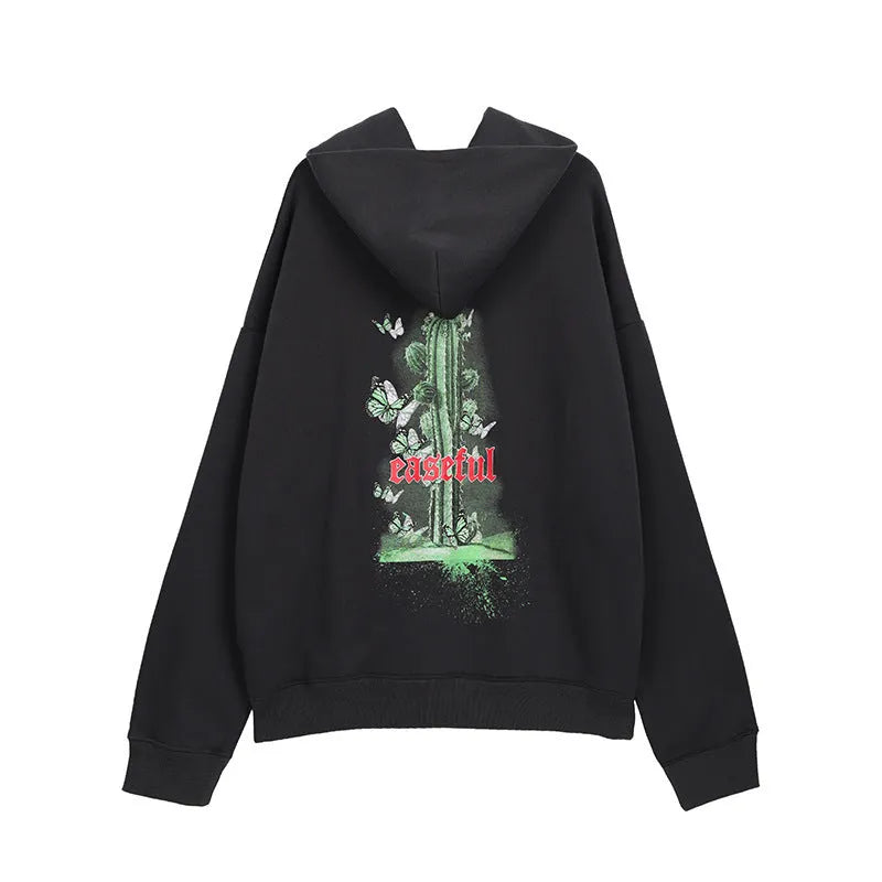 Cactus unisex 65% cotton hoodie in Black for casual leisure wear front view