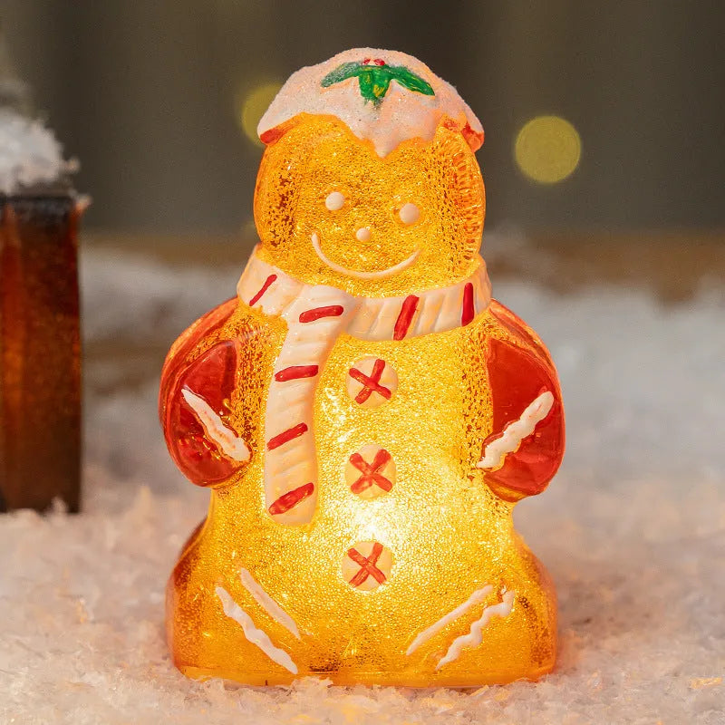 Glowing gingerbread man Christmas ornament with snowman design in four scarf colour options