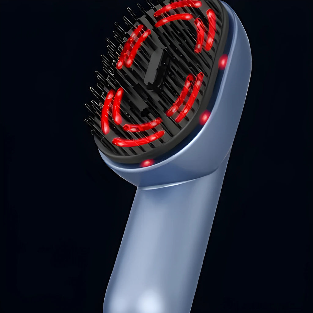 Atomized massage comb with Type-C charging port, red light, and vibration controls for head scalp