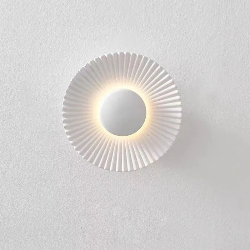 Round aluminium wall lamp with white and gold colour combinations for bedroom or living room