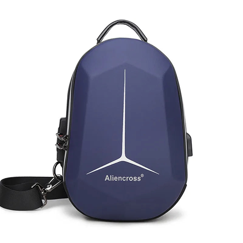 Waterproof Oxford cloth chest bag in black, shown with dimensions of 20cm by 10cm by 30cm.