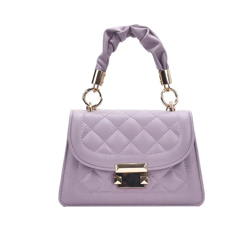 Korean style purple PU fabric rhombus shaped small square ladies shoulder bag with chain strap