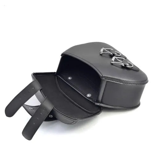 Black PU leather motorcycle saddlebags set of two left and right side storage 28x18x12cm for cruisers and Harley
