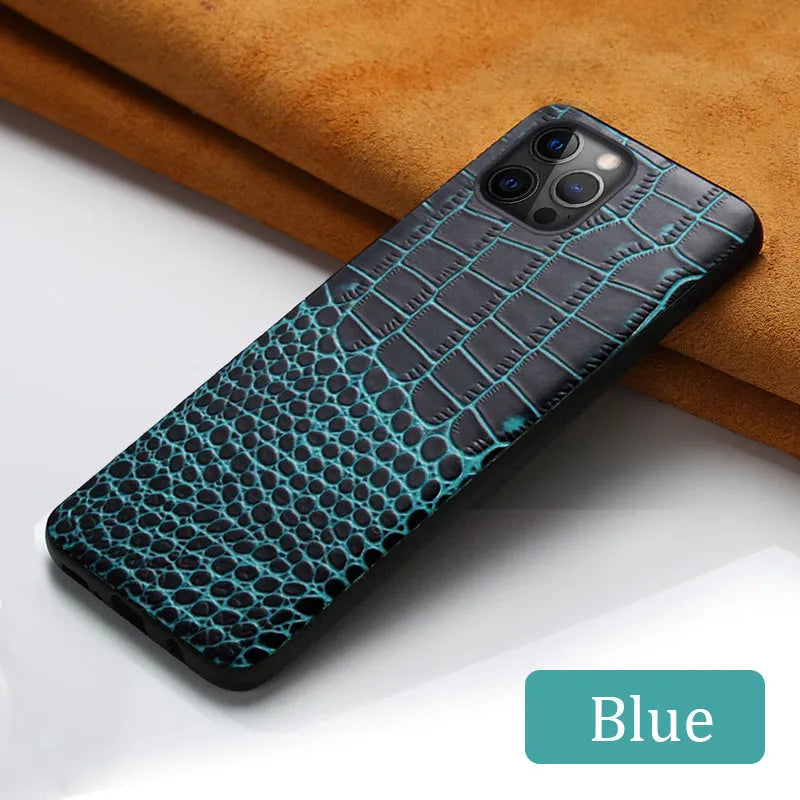 Leather iPhone case with crocodile pattern design in multiple colour options