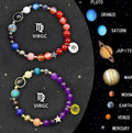 Natural stone zodiac sign bracelet set showing two adjustable bracelets with twelve zodiac designs