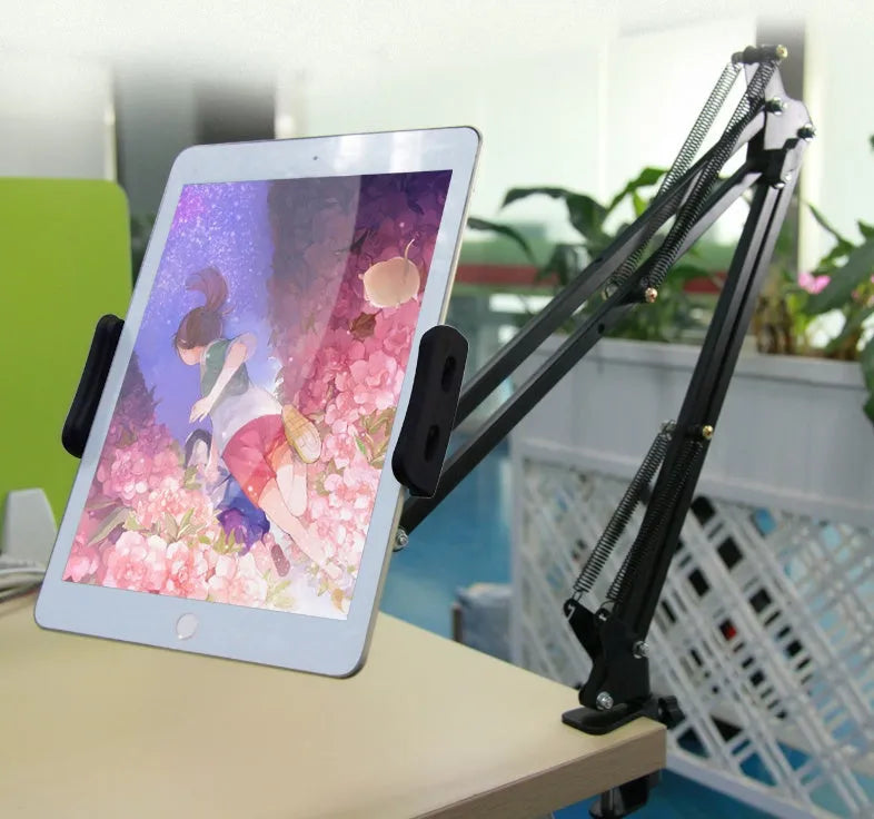 Black and white adjustable phone tablet stand showing 10cm size for hands-free device support