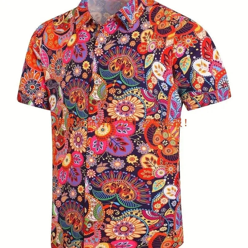 Men's plus size short sleeve cardigan in polyester, slim fit, digital print, available in sizes S to 5XL