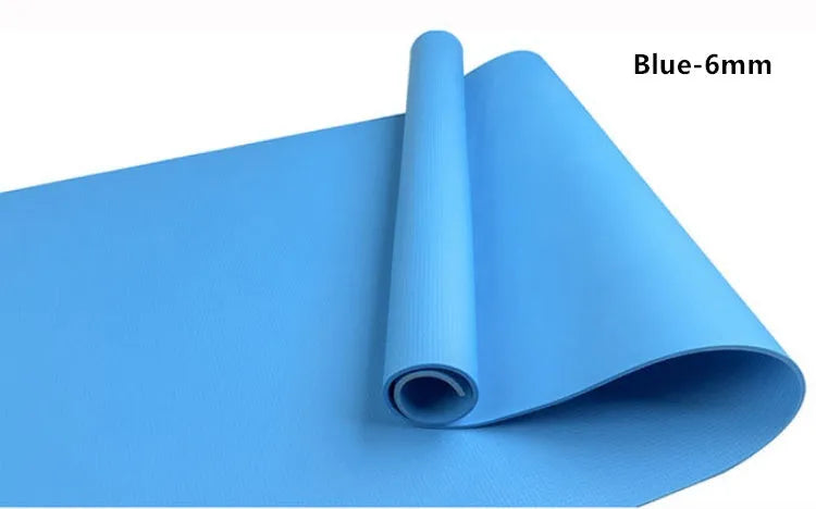 Red and blue EVA composite yoga mats showing 4mm and 6mm thickness options for home fitness.